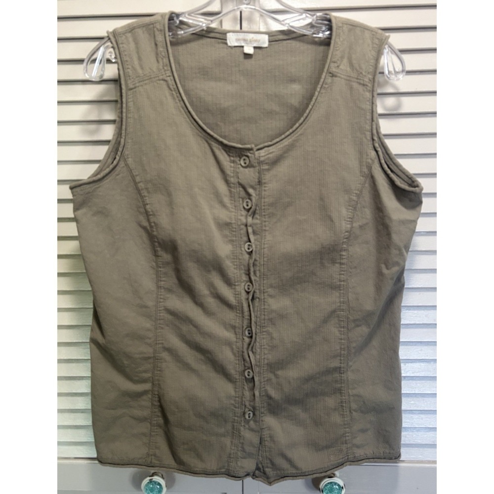Cotton Ginny Olive Green Sleeveless Scoop Button Up Top Size L
